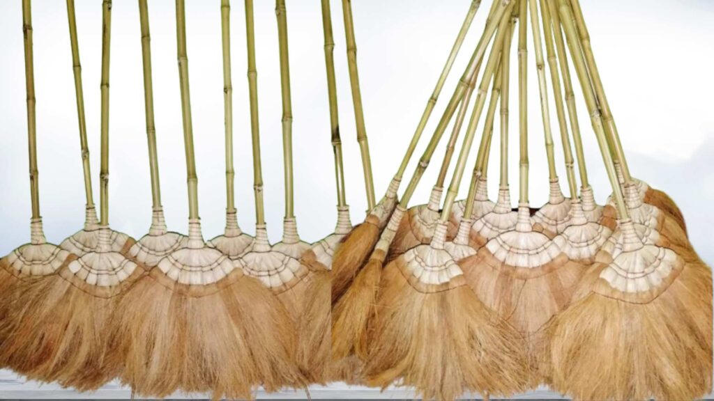 Natural coconut fiber broom for indoor and outdoor use