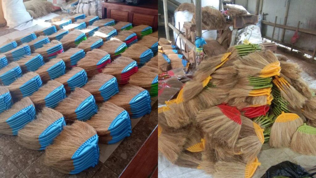 Coconut fiber brooms quality inspection before packaging
