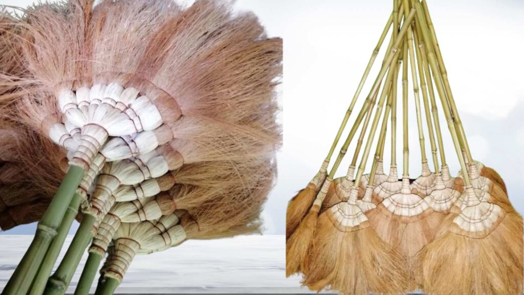 Coconut fiber broom quality inspection before packaging