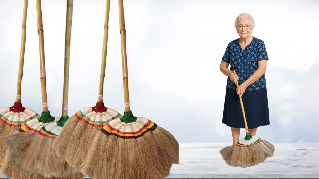 Coconut fiber broom production process in workshop