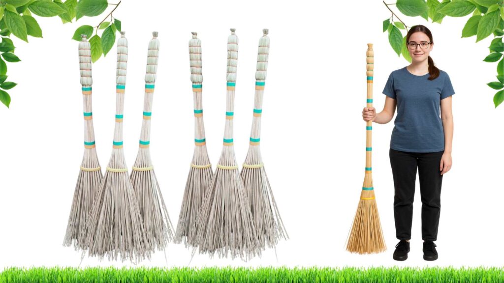 Palm leafstick broom production process in workshop