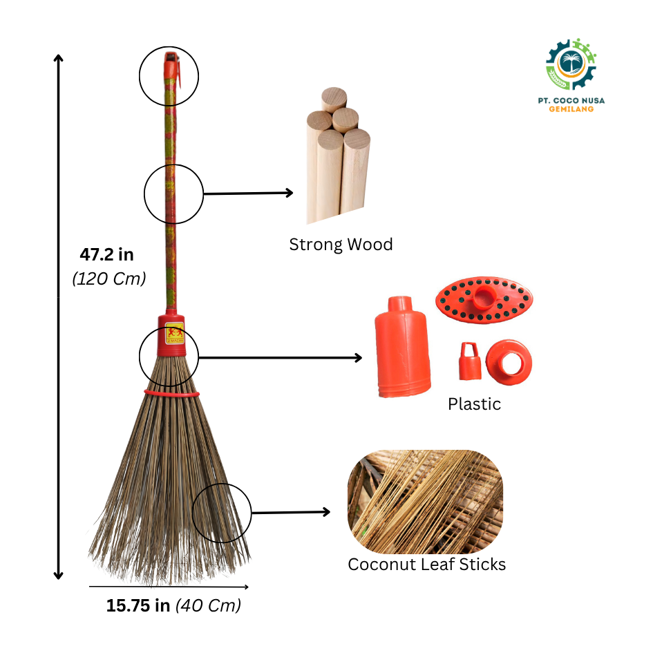 Handmade coconut leafstick broom for household cleaning