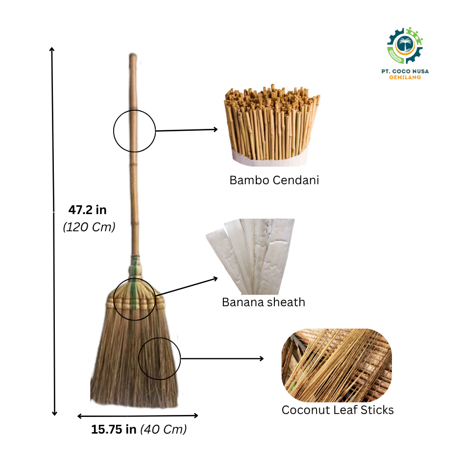 Coconut leaves broom produced from strong coconut leaves for durable sweeping