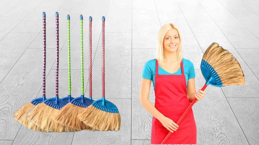 Coconut fiber brooms production process in workshop