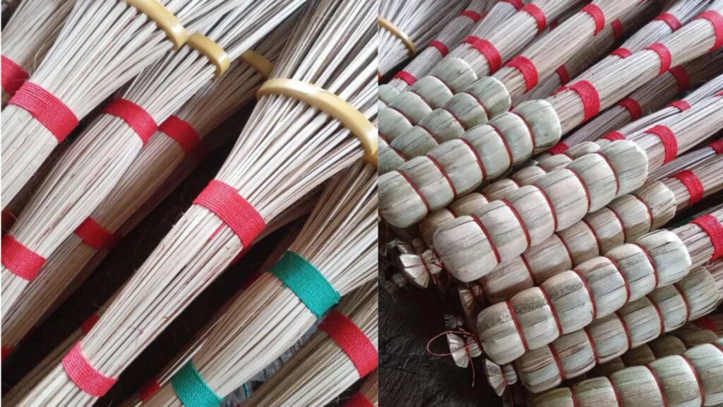 Palm leafstick broom made from palm leaf midrib