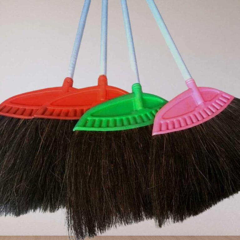 Palm fiber broom made from natural palm fibers