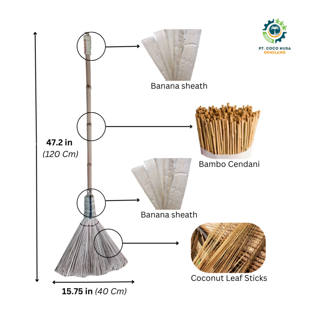 Palm broom leaf stick prepared from dried palm leaves for handmade brooms