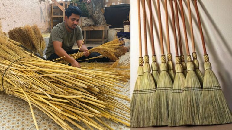 Besen made from natural materials for household and outdoor cleaning